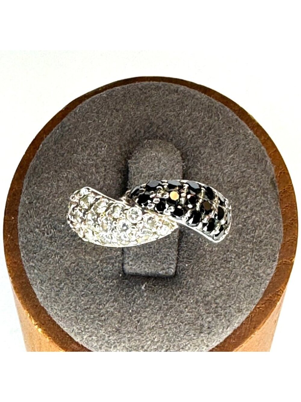 VTG Sterling Silver 925 Black & White Cubic Zirconia Statement Ring Size 6.75